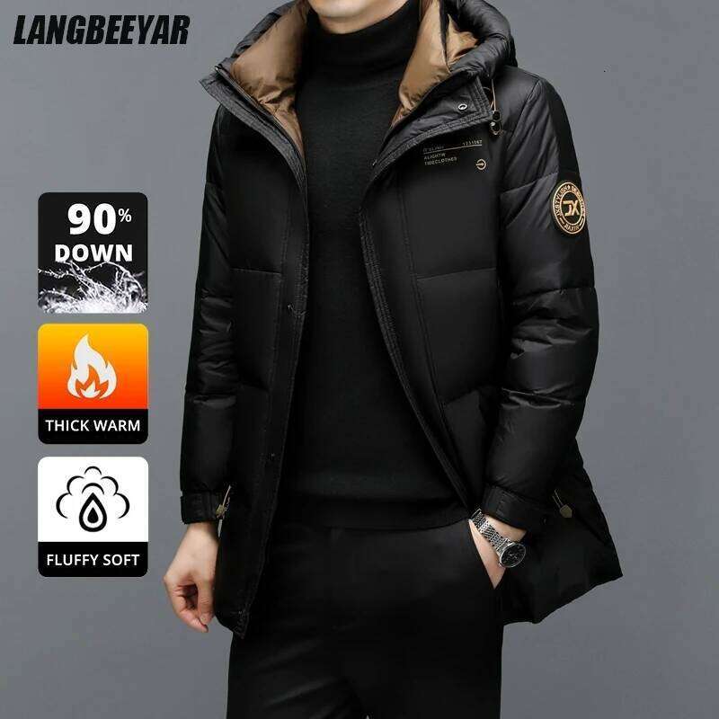 High End Long Thick New Brand Casual Fashion Winter Down Jacket Men Hooded Warm Street Parkas Feather Windbreaker Puffer Coats W260626