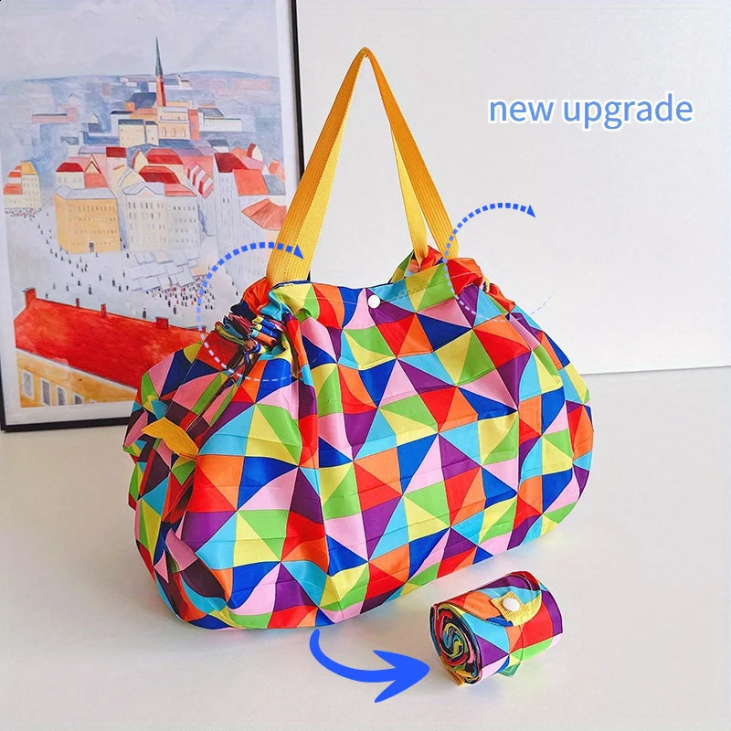 Kawaii Pleated Snap Button Eco-Friendly Reusable Shopping Shoulder Bag Foldable Ultra Light Portable for Travel Business 260625