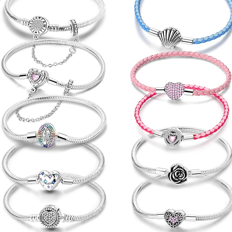 Charm Bracelet 925 Silver Heart Shape Holy Mother Snake Chain Clasp Bracelet Fit Original Bead DIY Fashion Jewelry 260625