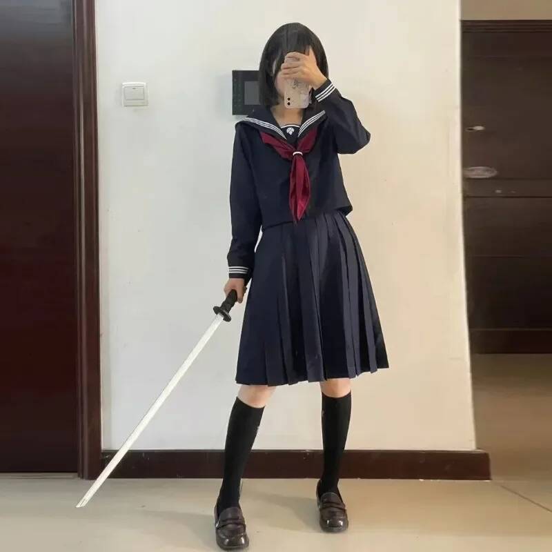 2026 Hinako Shimizu Cosplay Costume wig Mask Blood red navy blue Silent School Uniform Game Roleplay Halloween Outfits Party