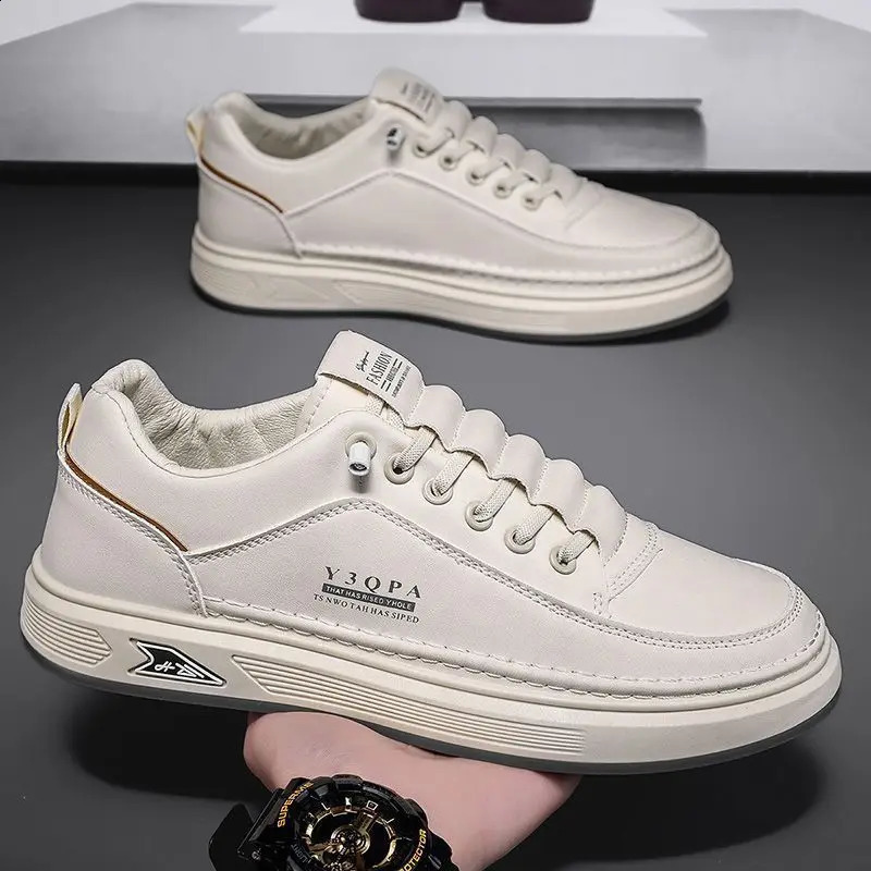 Mens White Platform Sneakers 2026 Autumn Breathable PU Thick Sole Casual Daily Streetwear Korean Style Footwear 260626