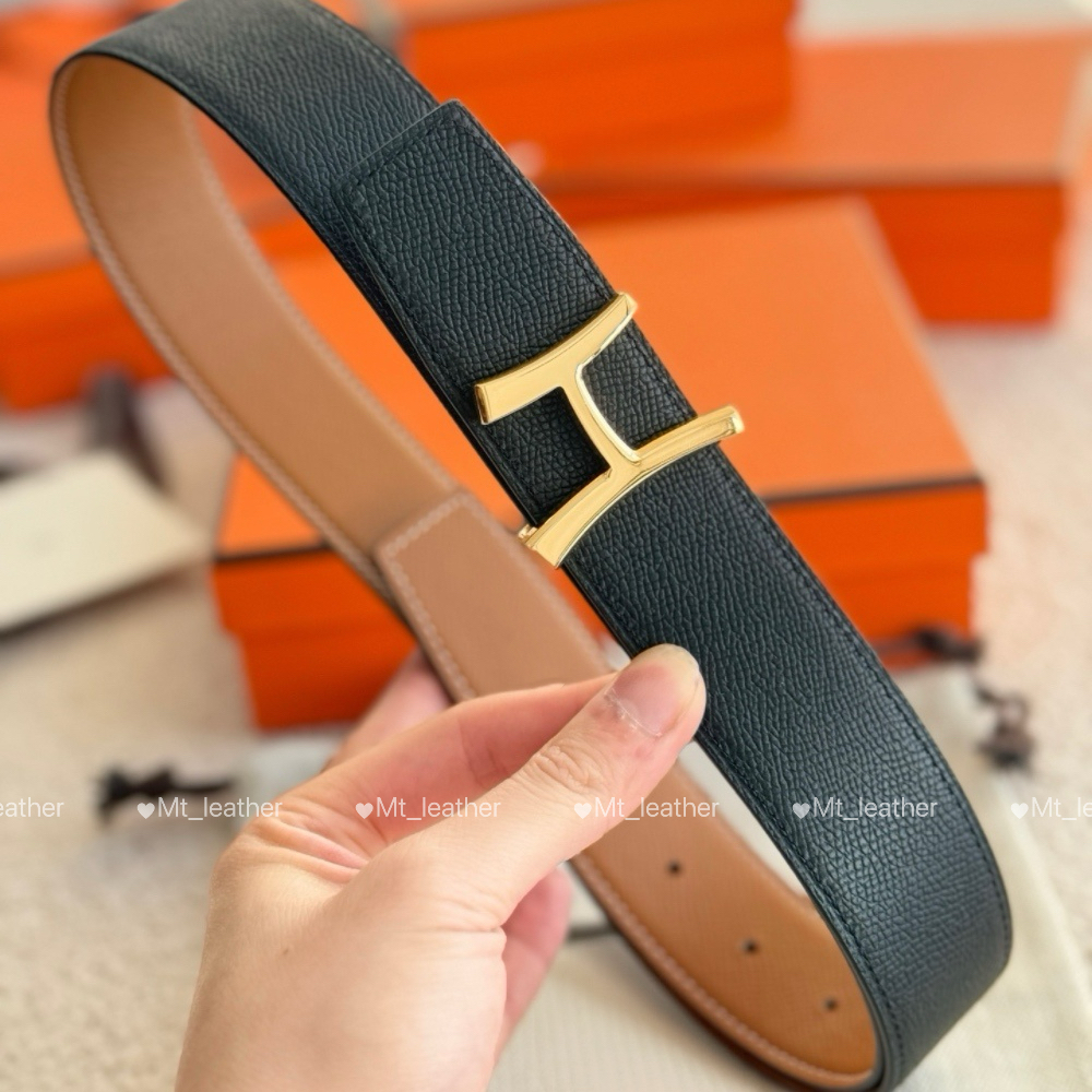Men Designer Belt High Quality With Box H Belts Genuine Leather Reversible Belt width 38mm gold silver black SCRIPT steel buckle Epsom Togo leather