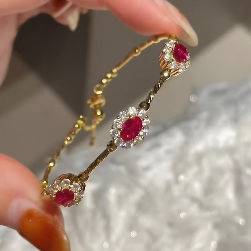 2026 Choucong Sparkling Wedding Bangle Luxury Jewelry Genuine 100% 925 Sterling Silver Oval Cut Ruby Court Party Elegant Spring Women Flower Bracele