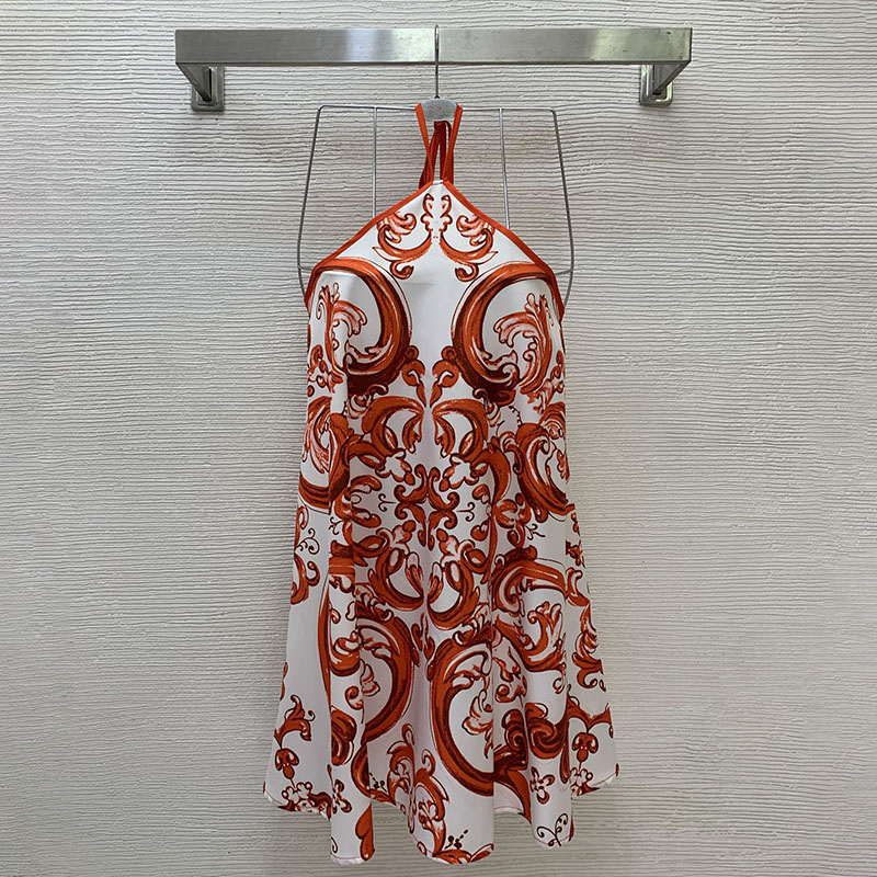 Women Baroque Scroll Print Halter Dress Loose Sleeveless A Line Mini Dress Sicilian Vacation Dress for Women Beach Date Wear