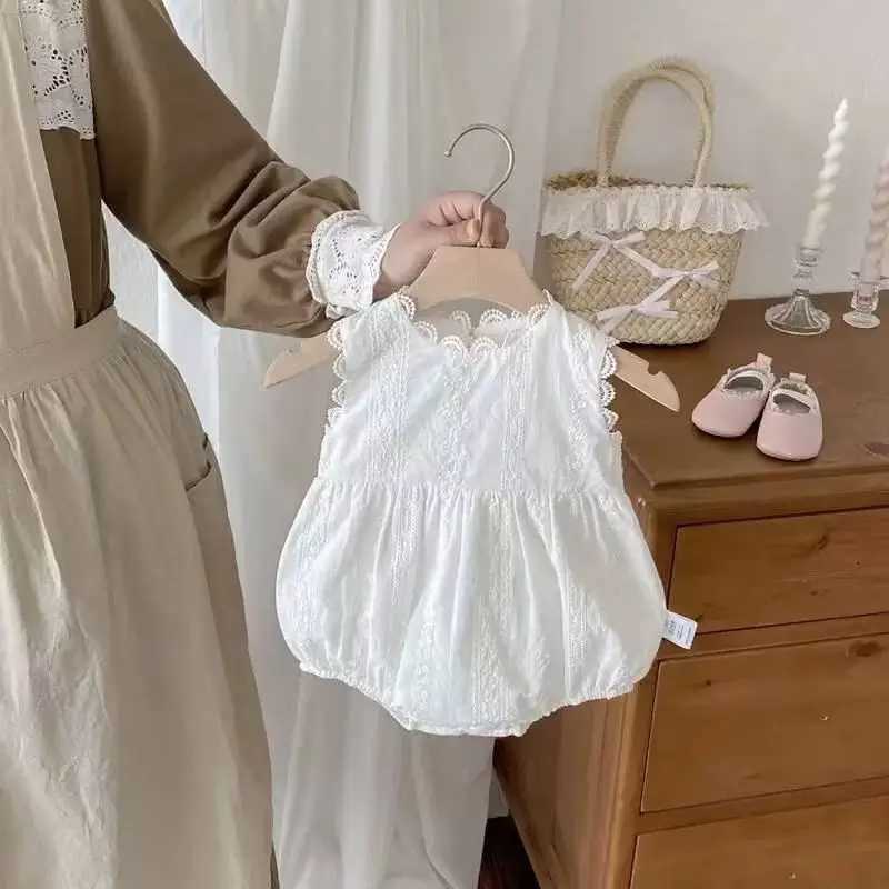 Baby Girls Sleeveless Lace Romper Korean Style Breathable Thin Summer Outfit with Big Bow for Newborn Infants Y2606258RCN