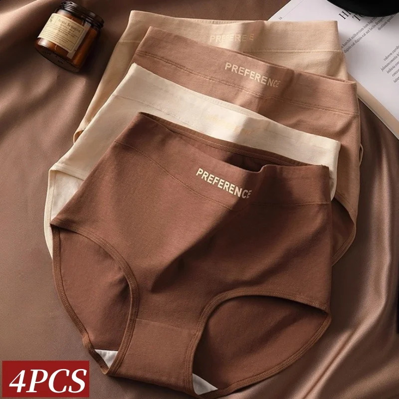 4PcsSet Womens HighWaist Cotton Briefs Tummy Control Panties Soft Breathable Underwear Plus Size Comfort Lingerie MXXL 260624