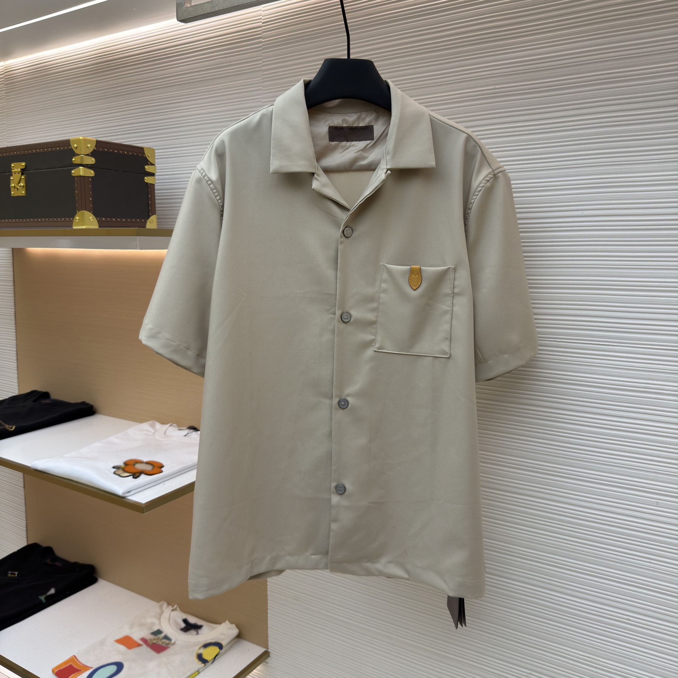 Designer luxury brand high-quality men's shirt, men's casual shirt, floral silk-cotton-velvet blend, open-collar with logo, short-sleeve c