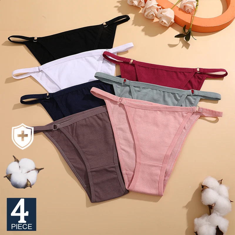 FINETOO 4PCSSET Bikini Style Cotton Panties Sexy Lingerie ner Low Waist Women Underwear Female Underpants Briefs Set MXXL 260624