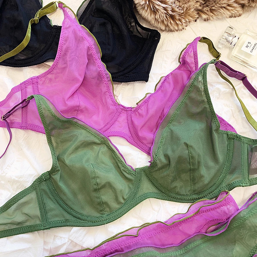 French Ultra Thin Bralette for Women Underwear Top Sexy Deep V Push Up Bra Set Summer Comfort Breathable Lingerie and Panties 260626