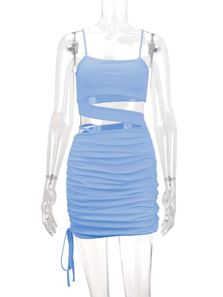 (067) nouvelle robe d'été plissée creuse à bretelles sexy pour femmes