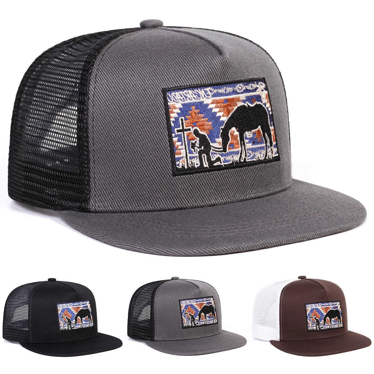 Horse Cross Embroidery Hip-hop Unisex Net Hats Spring Summer Outdoor Adjustable Casual Baseball Caps Sunscreen Hat Sports M260626