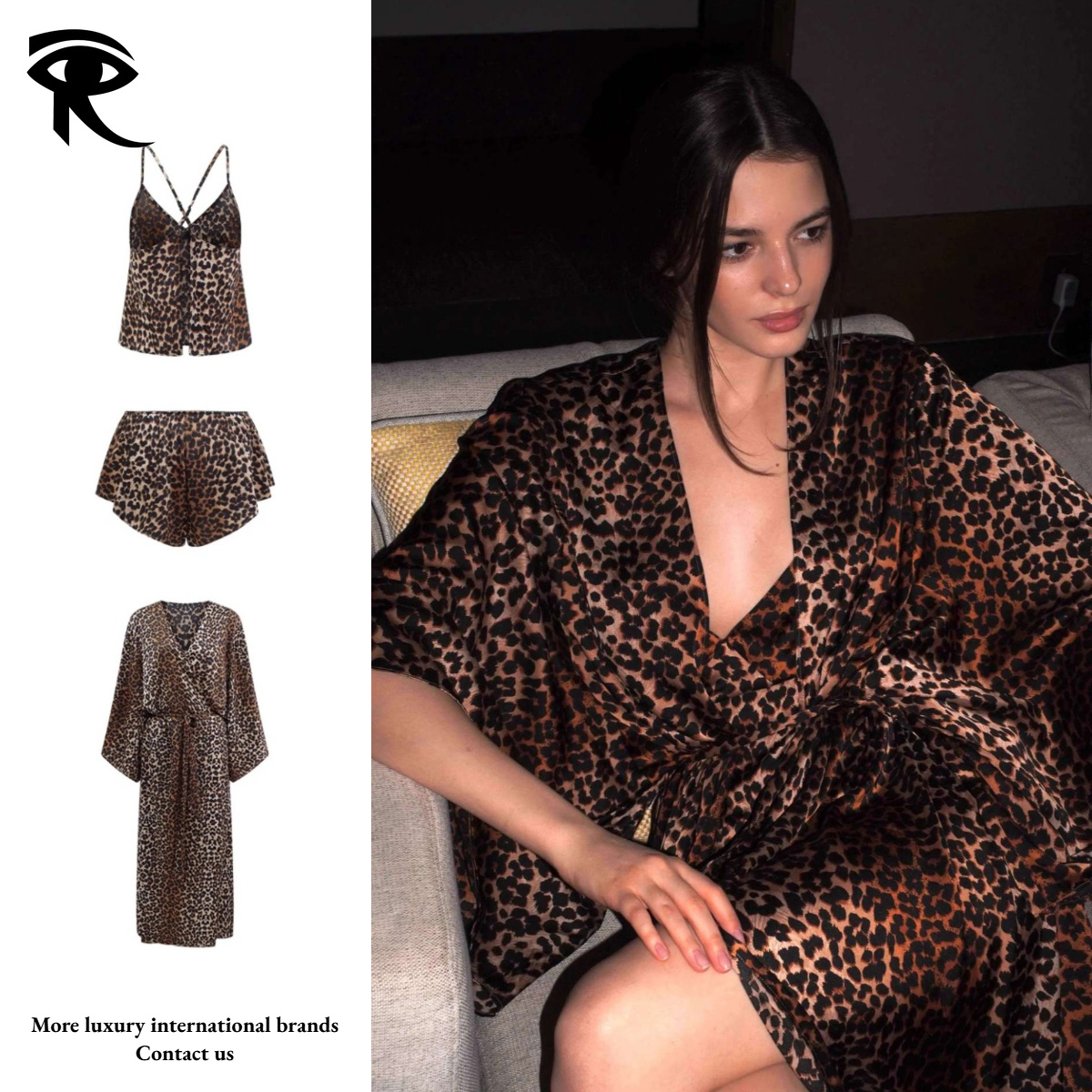 New Retro Leopard French Luxury Sexy Cami Pajama Shorts Robe Women Summer Satin Thin Skin-friendly Sleep Lounge 3 Piece Set Designer Lounge Facto-image-1112328220