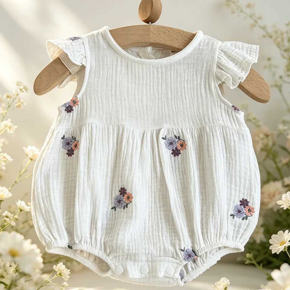 2026 Summer Baby Bodysuit 1-18M Embroidered Floral Soft Comfortable Infant Jumpsuit Cute Girls One Piece Toddler Clothes Y260625WVOF