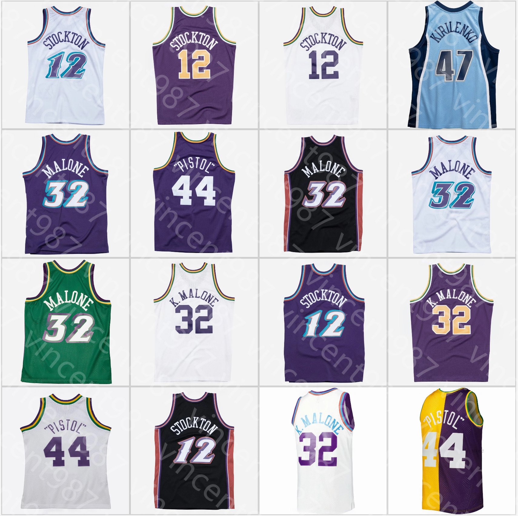 Stitched Retro Basketball Jerseys John 12 Stockton Karl 32 Malone Pete 44 Maravich 44 PISTOL Andrei 47 Kirilenko Adrian 4 Dantley Deron 8 Williams V