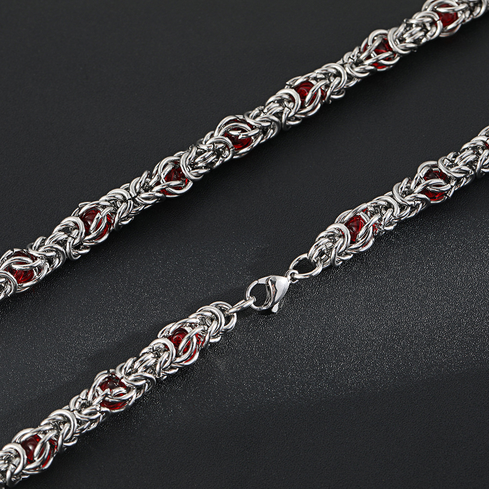 gemstone inlaid unique niche design men's fashionable stainless steel hip hop thick chain necklace