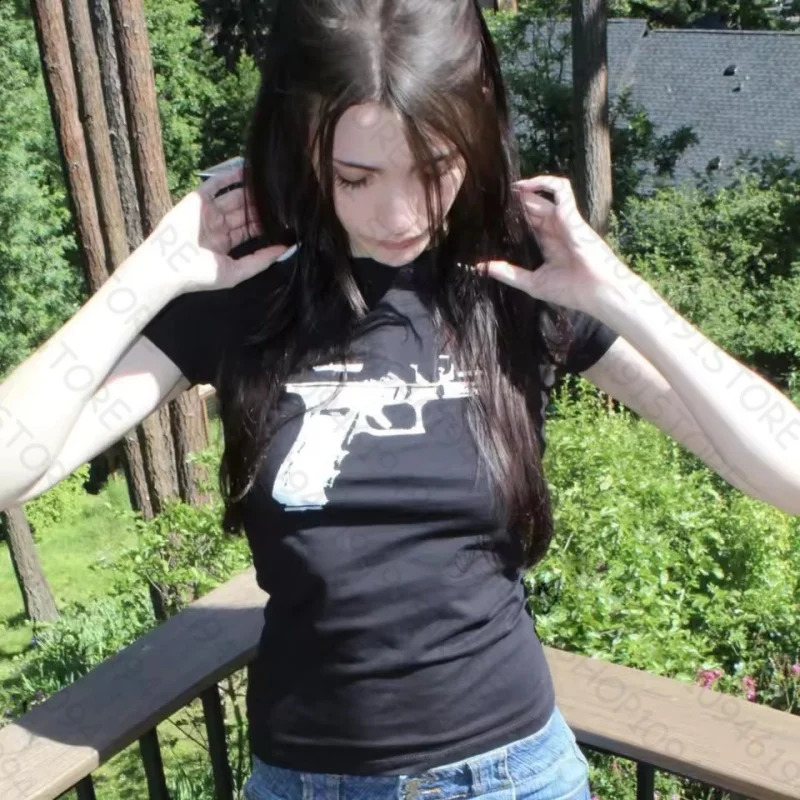 2000s Clothes Vintage Two Tops Streetwear Long Sleeved Cross T-shirt For Women Y2k Slim Spring And Autumn Casual Female 260625