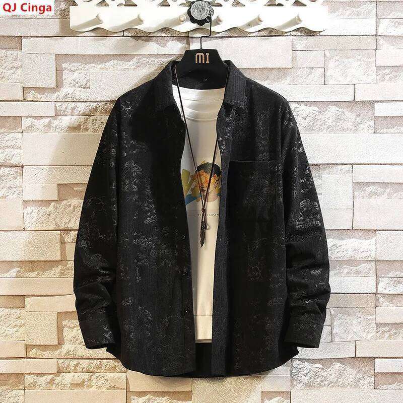 Melard Men's Black Long-Sleeve Shirt, Printed Corduroy Shirts, Business-Casual Top. 2026 New W260626