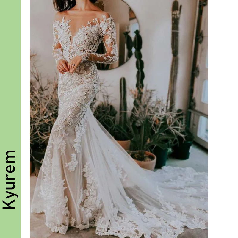 Long Sleeves Mermaid Wedding Dresses Sheer Scoop Neck Lace Applique Sweep Train Beach Garden Plus Size Backless Bridal Gowns Robe De Mariee
