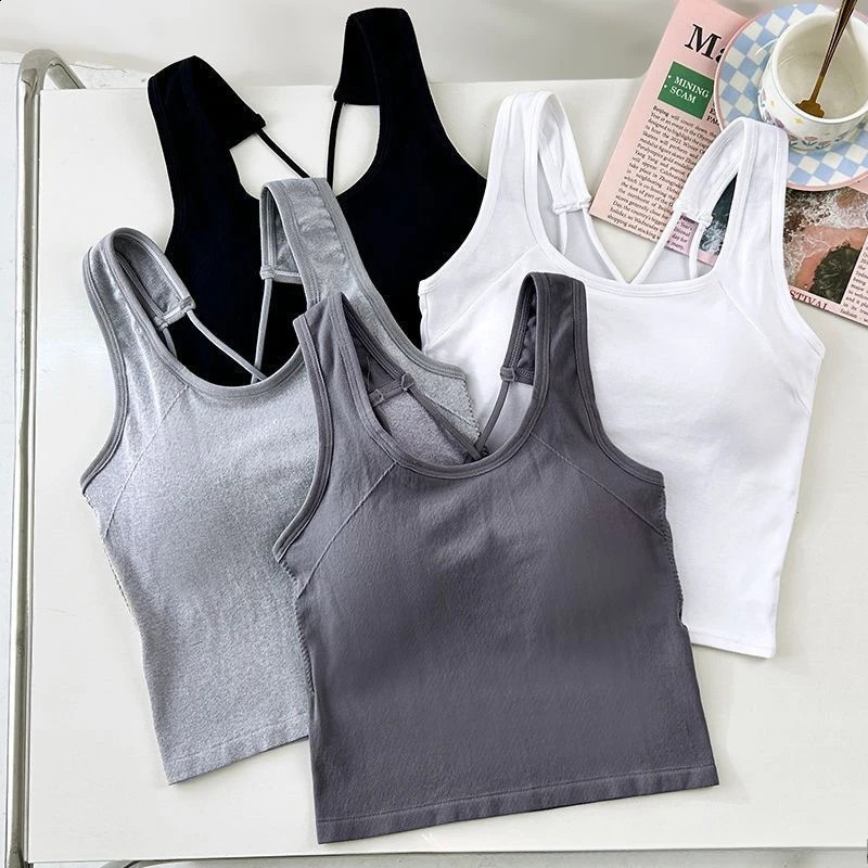 Solid Tank Top for Women Crosssling Short Vest Sports with Built in Bra Onepiece Sleeveless Slim Fashion Crop Female 260618