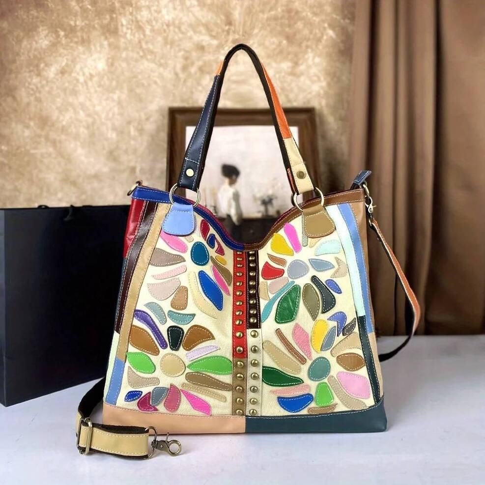 2025 New Top Layer Cowhide Large Capacity Retro vintage Single Shoulder Tote Bag For Leisure, Commuting, Niche design Tourism, Shopping, Women'