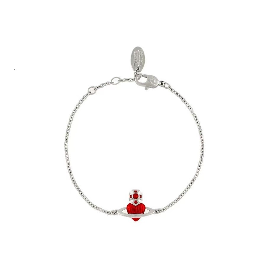 Saturn Jewelry Designer Vivienneewestwood Vivi Ennewestwood Luxury Bracelet For Woman Men Luxe Bangle Flat Saturn Heart Red Glass Bracelet Womens Br