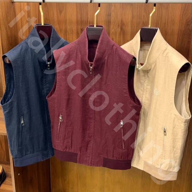 Quite Luxury Designer Mens Vest Autumn Spring Stand-up Collar Solid Color Embroidery Business Casual Vest Coat L1289