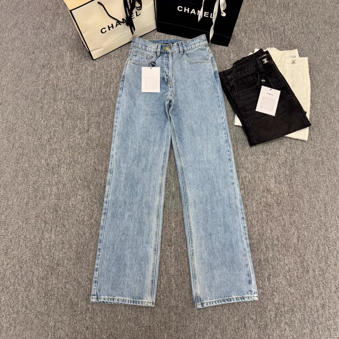 Designer New Embroidered Logo Washed Denim Straight High-Waisted Slim Fit Personalized Women's Jeans ba5a