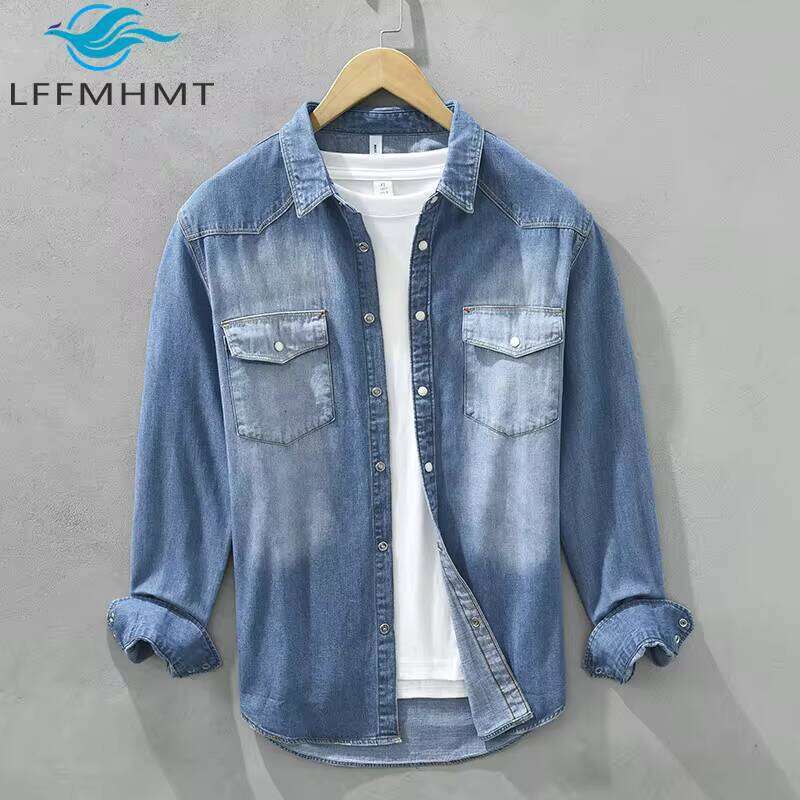 8807 100% Denim Cotton Vintage Shirt for Men Spring Fall Fashion Long Sleeve Slim Fit Casual Streetwear Teens Outdoor Jean Coats W260626