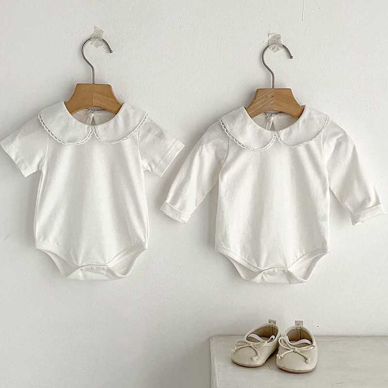 Summer Baby Girls Romper 0-24M Toddler Baby Girl Clothes Solid Color Round Neck Doll Collar Cotton Romper White Baby Clothes Y26062576DC