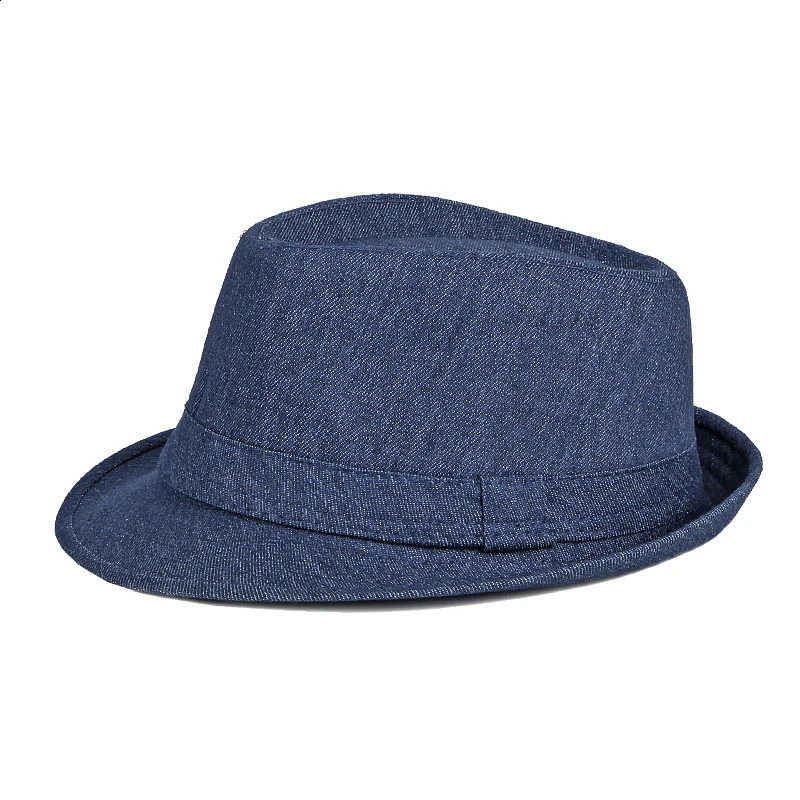 Man Classic Spring Summer Outdoor Leisure Fedoras Hat SolidDenim British Retro Style Jazz Banquet Hat Party Formal Occasion 260624