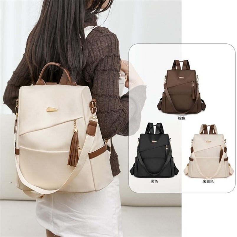 Fashion Womens Nylon Antitheft Backpack Tassel Decorative Casual Travel Female Shoulder Bag Large Capacity Student School Pack y260615