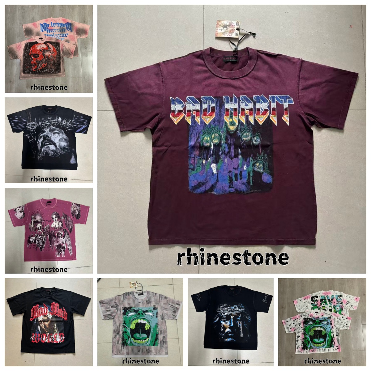 Rhinestone RaMens Repure cotton casual designer T shirt daily y2k trendy street style summer shirt new printed pattern high quality soft fabric size
