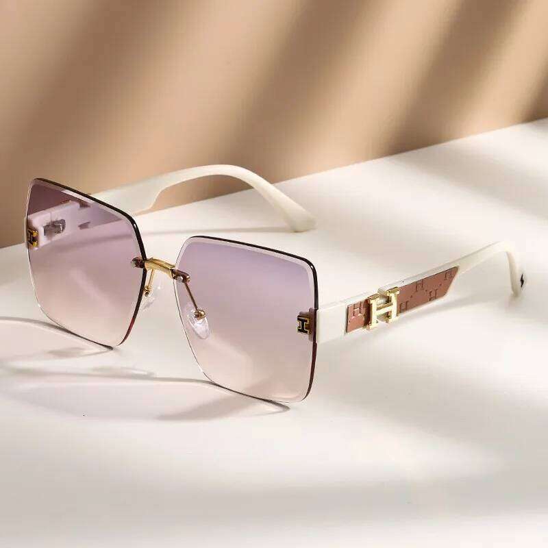 Large Square Frame Trendy Gradient Summer Sun Protection Rimless High-End Feel Sunglasses Vintage