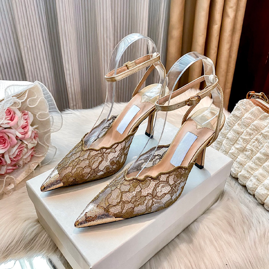 Designer femmes sandales Slingbacks talons hauts chaussures formelles concepteur dentelle garniture sandales à talons hauts mode orteil bride à l