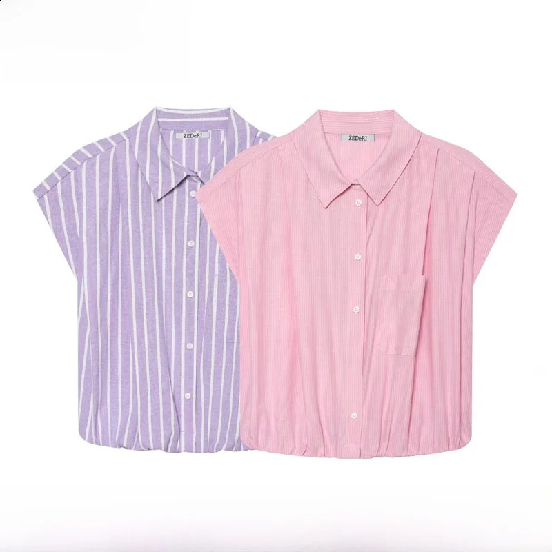 Fashionable Striped Short Shirt Womens Spring Summer Arrival Versatile Simple n Polyester Material Loose Fit Shirt 260625