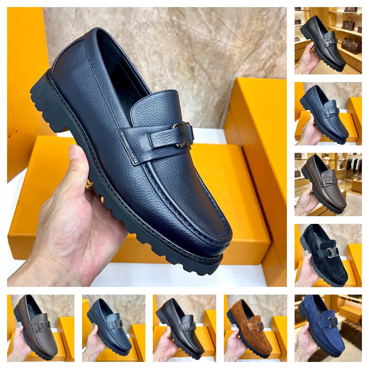 Luxurious Designer Men's Black Genuine Leather Loafers 2026 Platform Chunky Sole Slip On Casual Business Dress Shoes Office Wedding Footwear Si