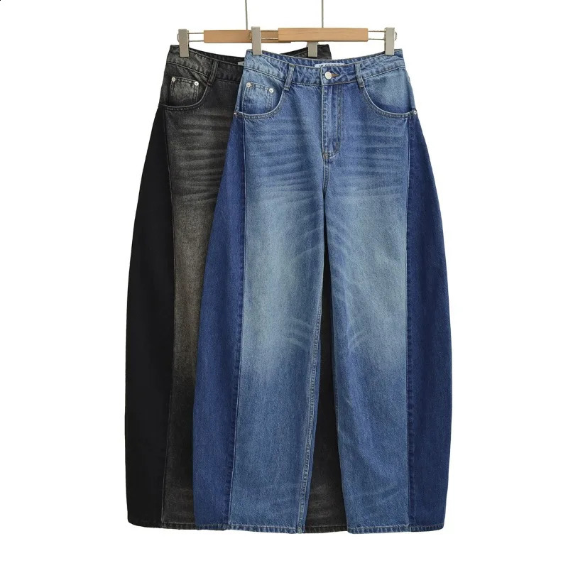 Fashion Contrast Color Spliced Jeans Womens Patchwork Denim Wideleg Pants Spring Autumn Loose Casual Trousers Streetwear 260624