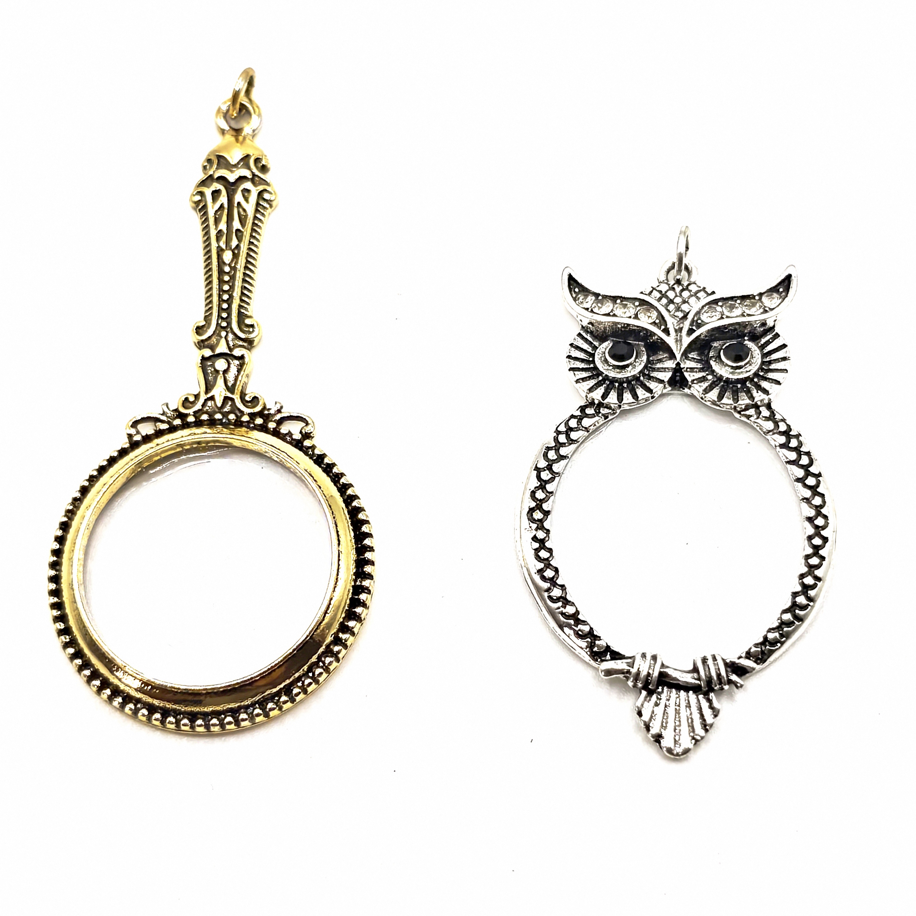 Loupe sculptée en or Antique, hibou en argent Antique, breloques en alliage écologique, magasin complet, lot mixte pour collier, chaîne de pull,