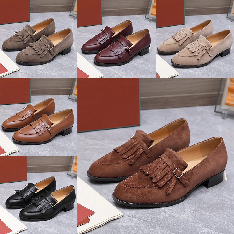 Womens Serge Tassel Loafer FAQ2444 Tassel Formal Attire Designers Classic High Silk Fringe Soft Fabric Elegant Shoes Ladies Almond Business Casual S