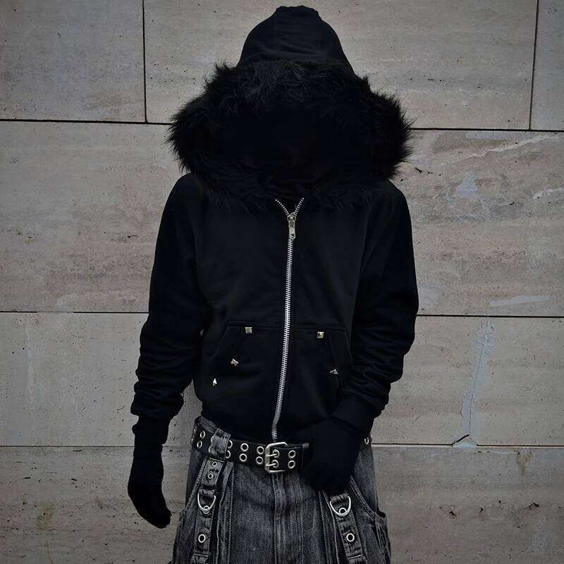 Gothic punk grunge Y2K unisex hoodie 2025 new autumn winter chic cardigan sweatshirt American retro hip-hop aesthetic streetwear W260626