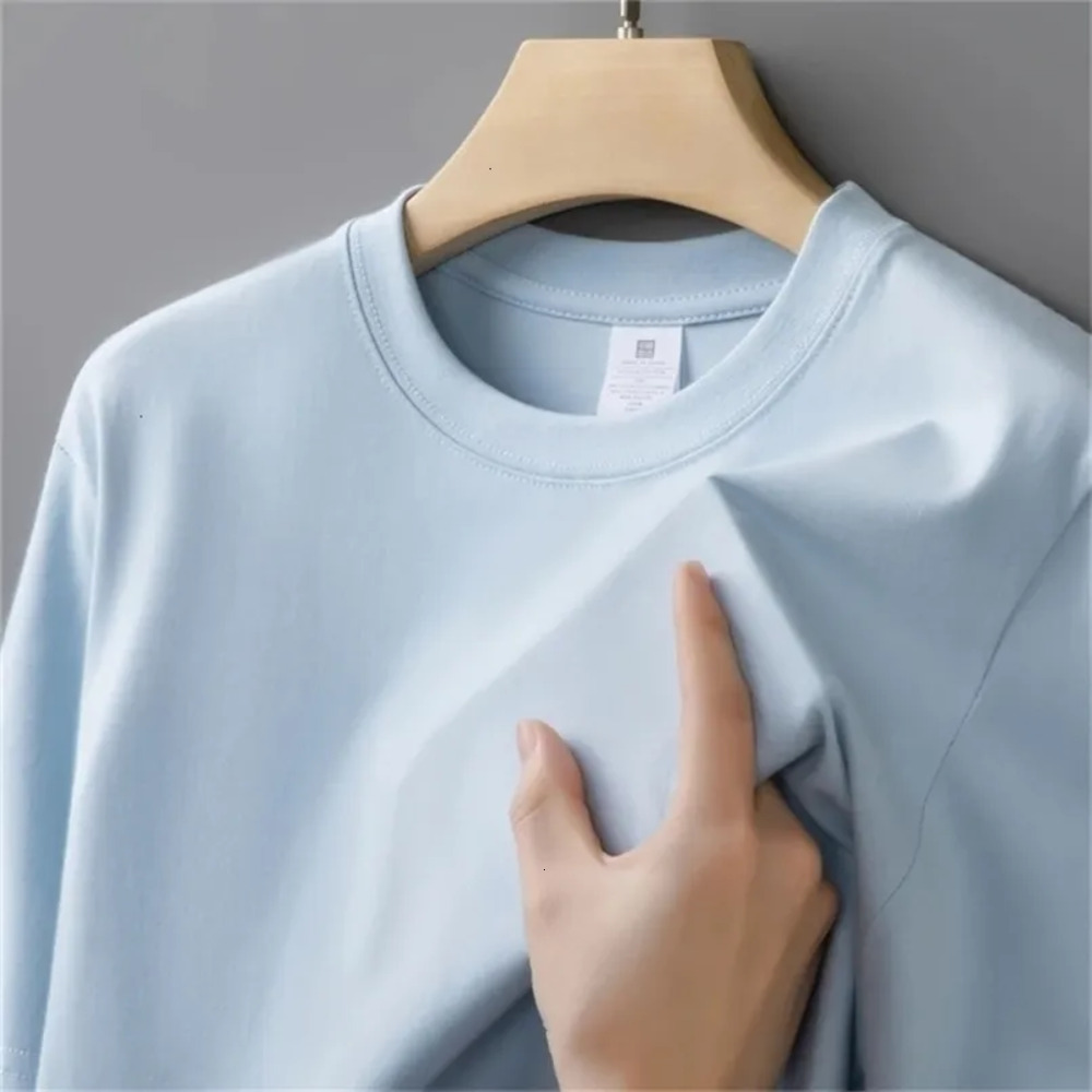 230G Mens Oversized Thick Round Neck Tshirt Summer Short Sleeved Tshirt Pure Cotton Solid Color Top Casual Versatile Tshirt 250920Cj