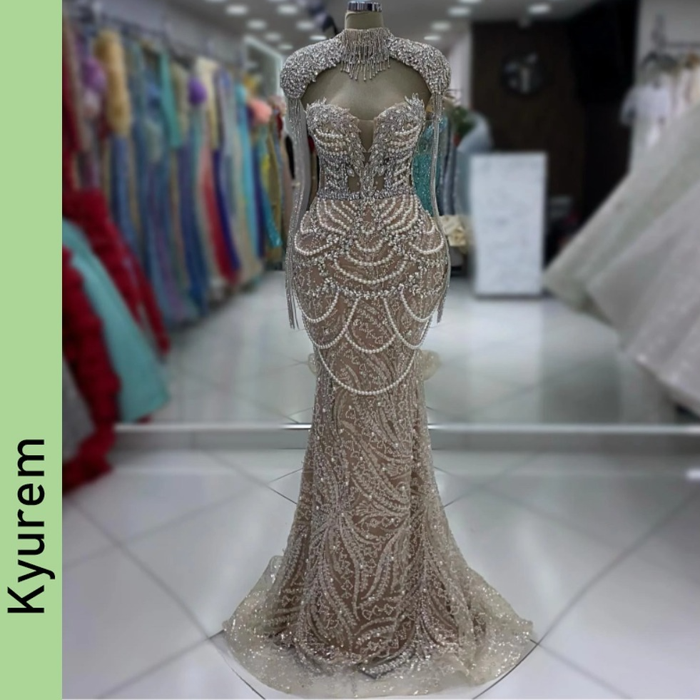 Luxury Pearls Prom Dresses with A Cape Crystals Special Occasion Dresses Engagement Dresses Robe De Soiree Vestidos De Fiesta