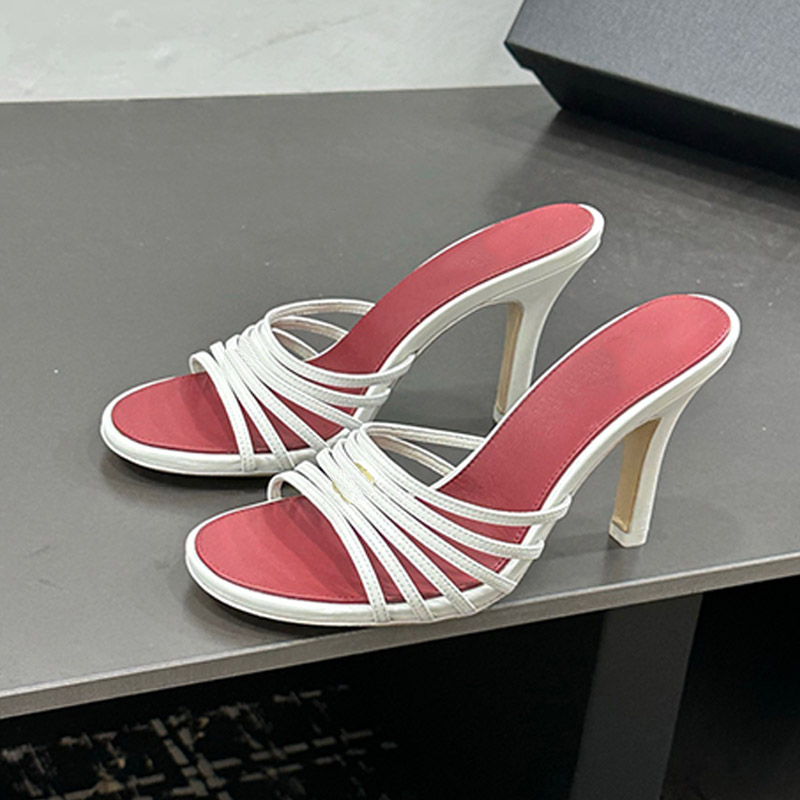 Designer Women High Heeled Sandals Thin tape winding design Genuine leather outsole Classic dual tone color scheme Women casual sandals