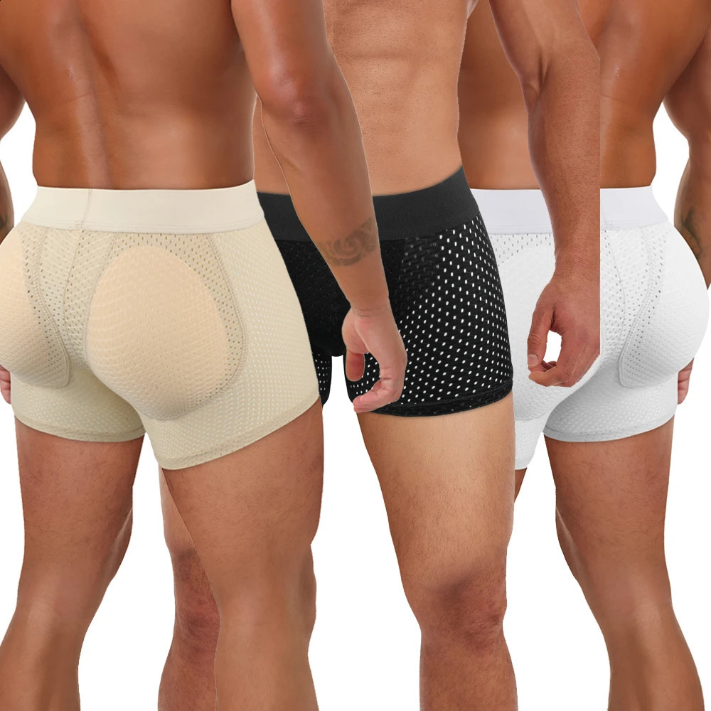 Men Hip Lift Body Shaper Sponge Butt Padded Boxer Briefs Hollow out Breathable Slimming Underwear Shaping Enhancement 260625