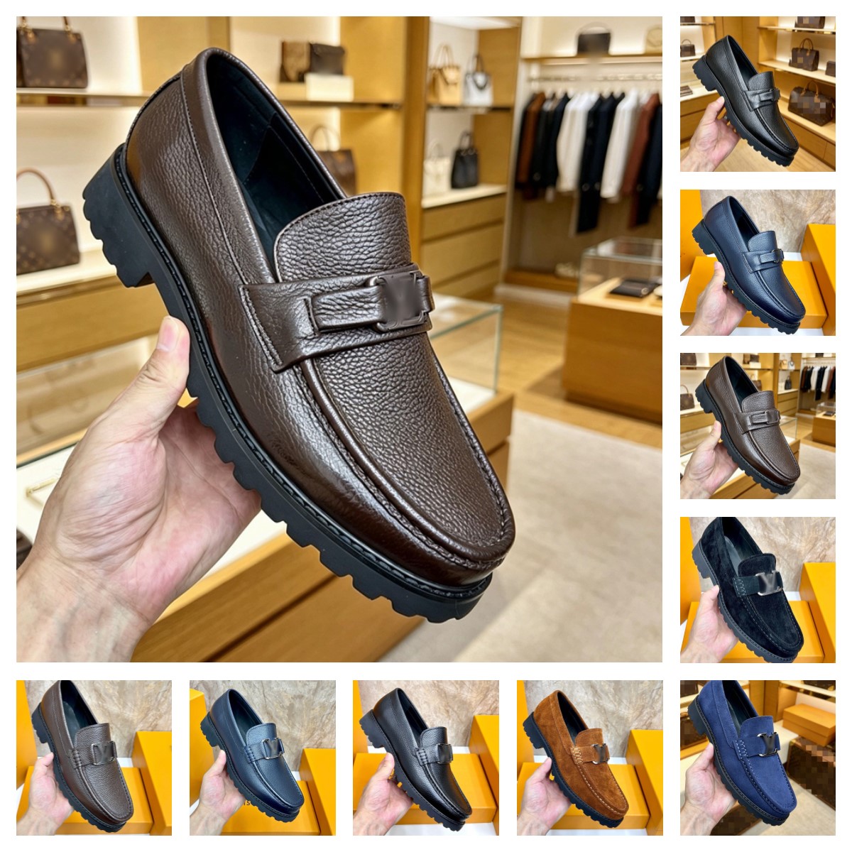 2026 New Arrival Luxurious Men's Platform Loafers Black Genuine Leather Designer Shoes Chunky Sole Slip On Casual Business Office Wedding Shoes