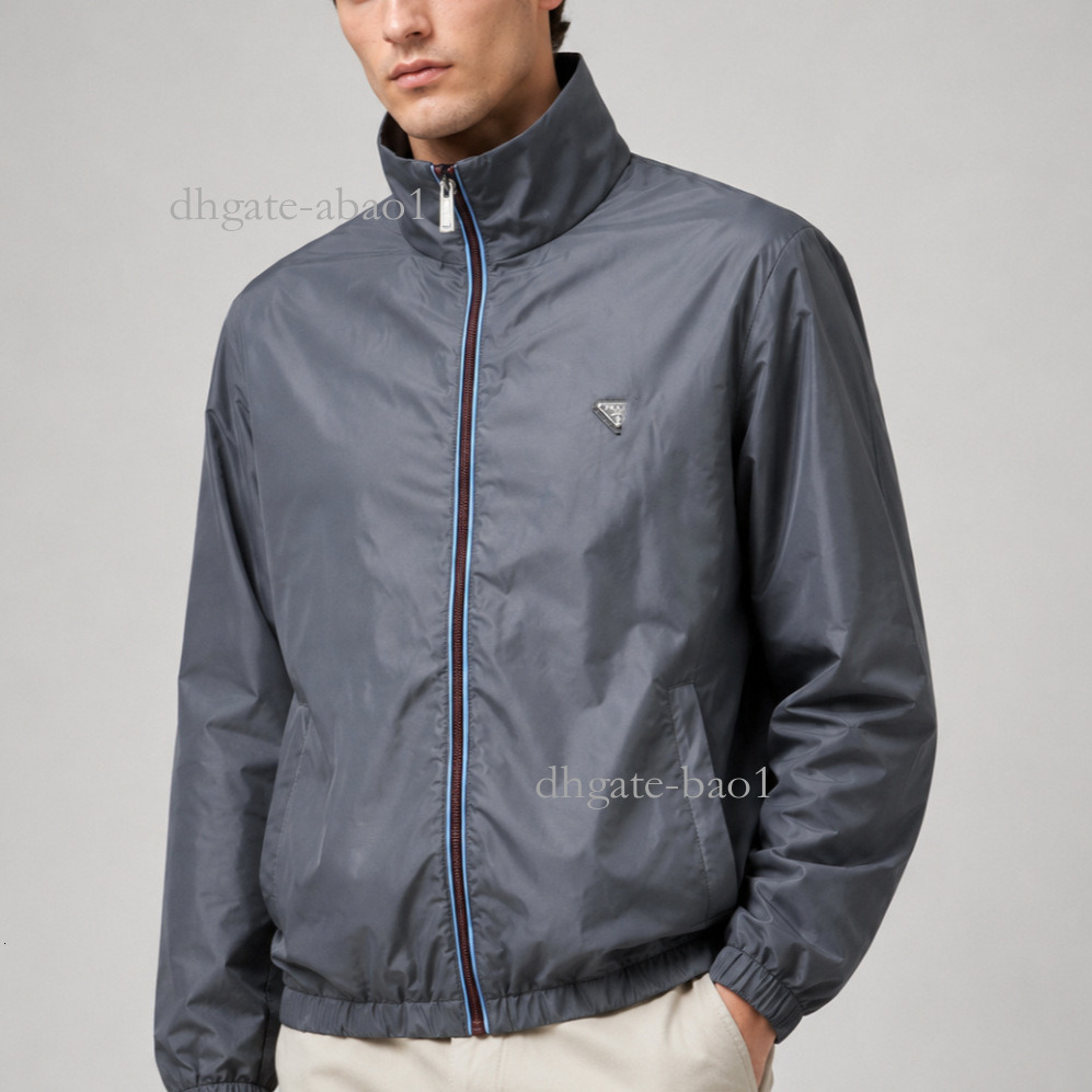 Designer Autumn New Model Nylon Casual Jacket With Metal Triangle Logo, Stand-Up Collar, And Zipper 5be5