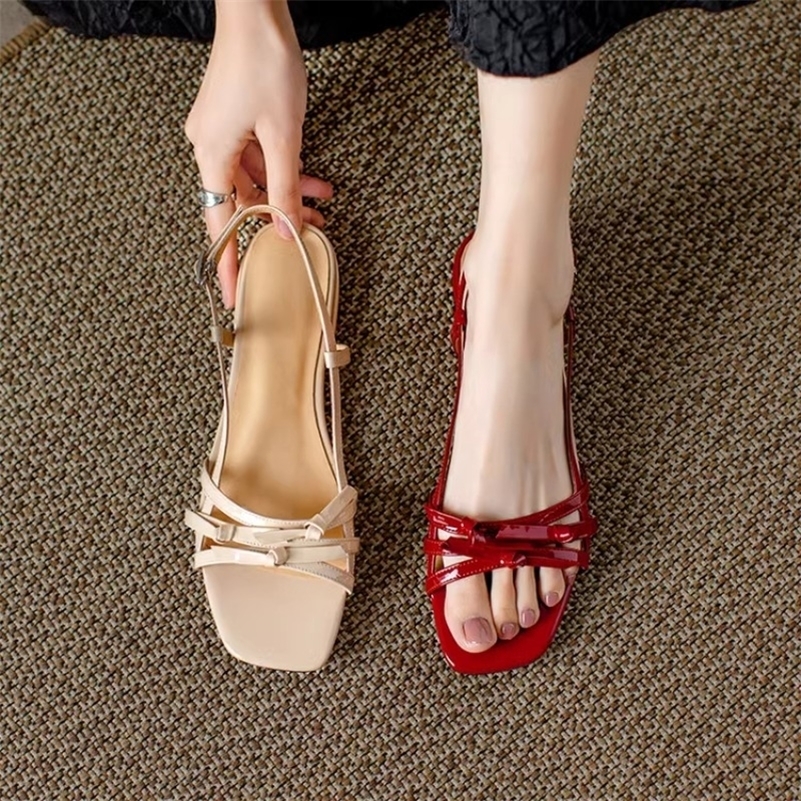 Stunning Square Toe Single Side Butterfly Red Sandals Summer Low Heeled Womens Sandals 260625