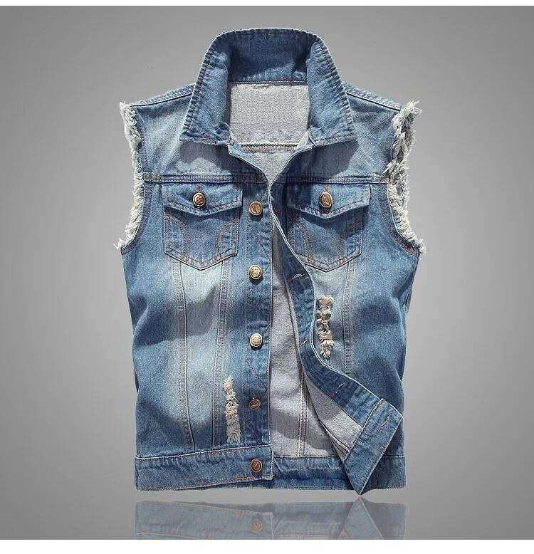 Men's Vest Korean Style Sleeveless Slim Fit Denim Jacket Plus Size Casual Waistcoat for Spring Summer Autumn Workwear 6XL W260626