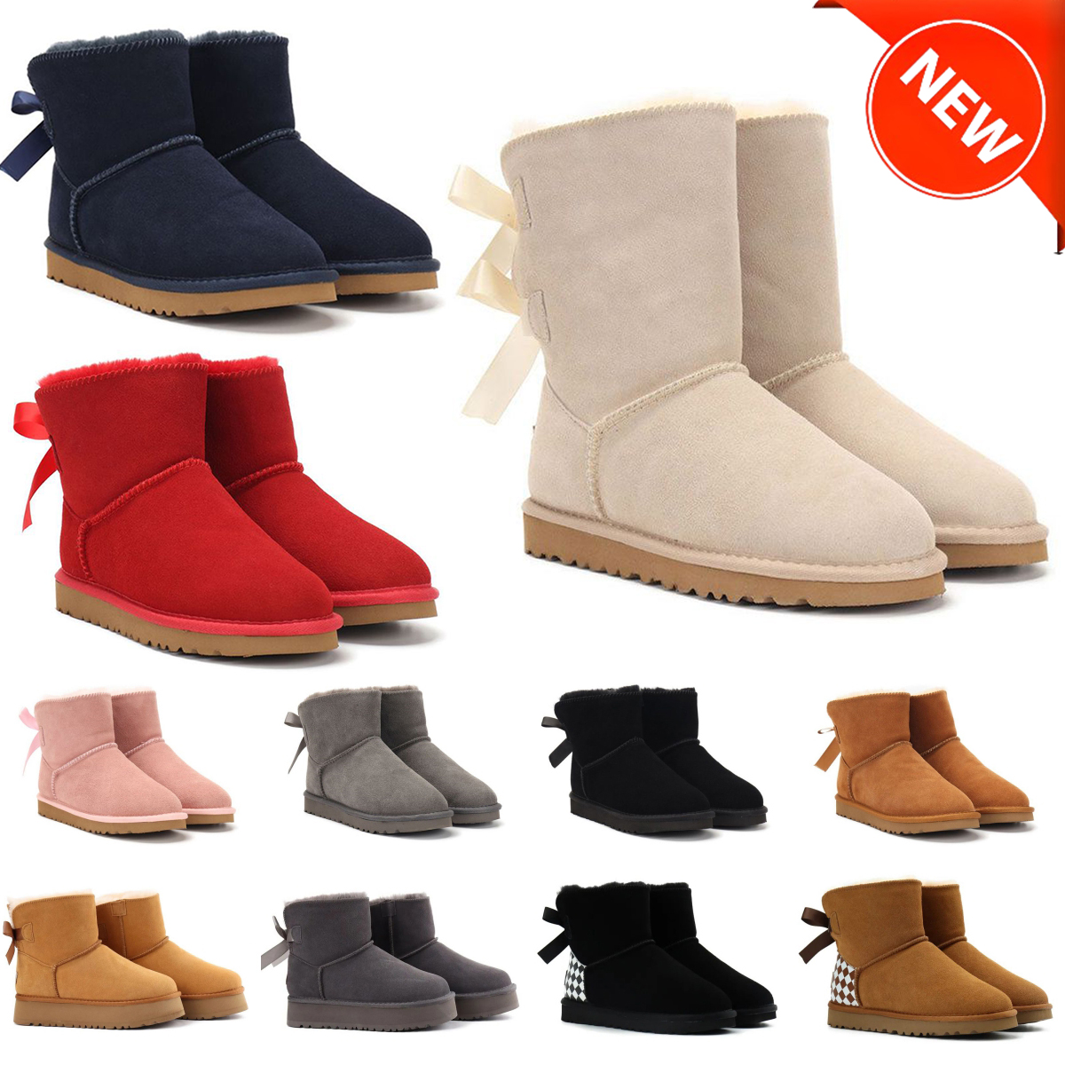 Australia Ultra Mini boot Designer Snow Boots Leather Fur Suede Chestnut Sand Women Classic Fall Winter Half Bowtie Booties 35-44