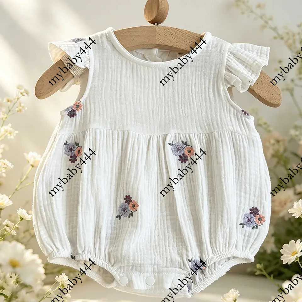 2026 Summer Baby Bodysuit 1 18M Embroidered Floral Soft Comfortable Infant Jumpsuit Cute Girls One Piece Toddler Clothes Y260625WVOF